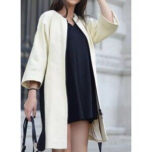 Zara Women’s Small Cream Coat Zip Black Belt Kimono 3/4 Sleeve